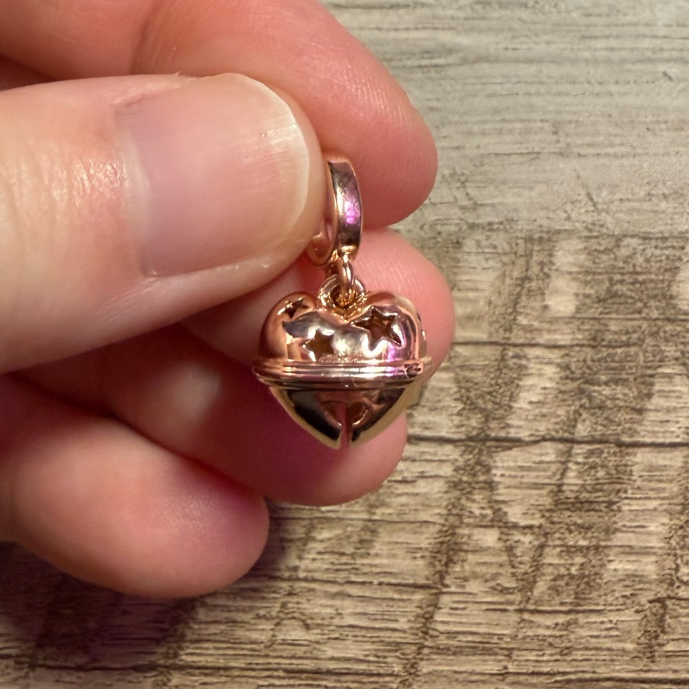 Pandora 14k Rose Gold Plated Heart Bell Dangle Charm